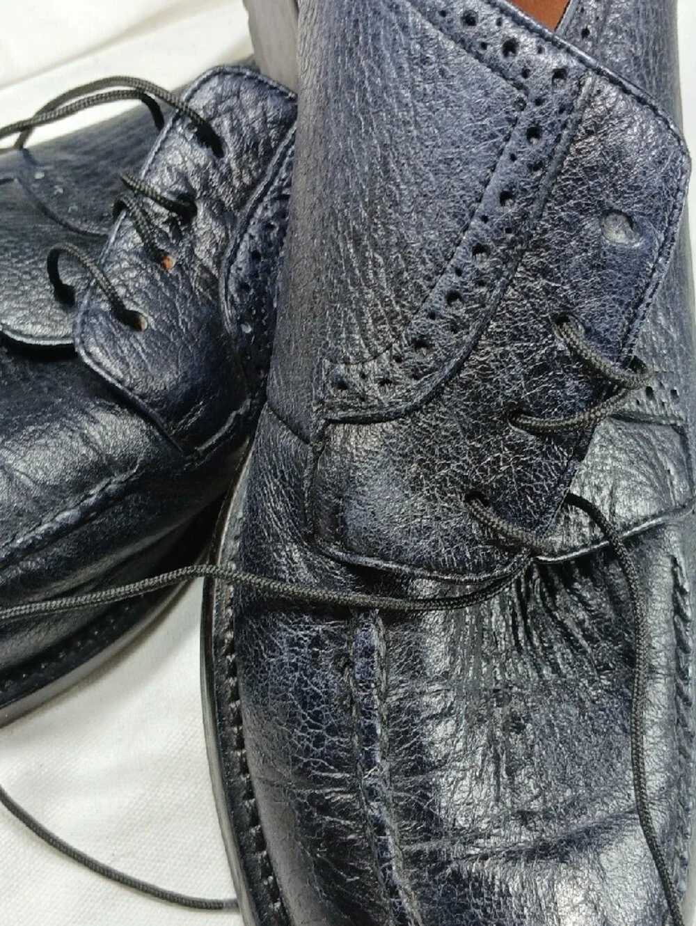 Alan Payne Men's Black Blue Leather Dress Shoes - Classic Lace-Up